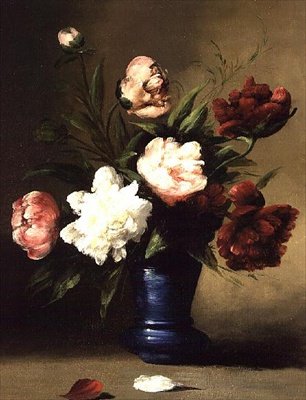 Peonías en un Jarrón Azul de Germain Ribot